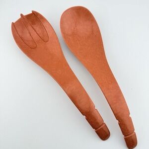 Vtg Melmac Branchell Color Flyte Salad Server Set Spoon & Fork Orange Rust MCM N